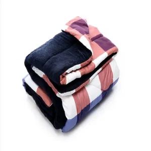 عرض لحاف شتوي فرو دبل فيس Caro Brown 220*235cm + قطعتين Satin Pillowcase for Hair and Skin, 48*70 cm, off-white